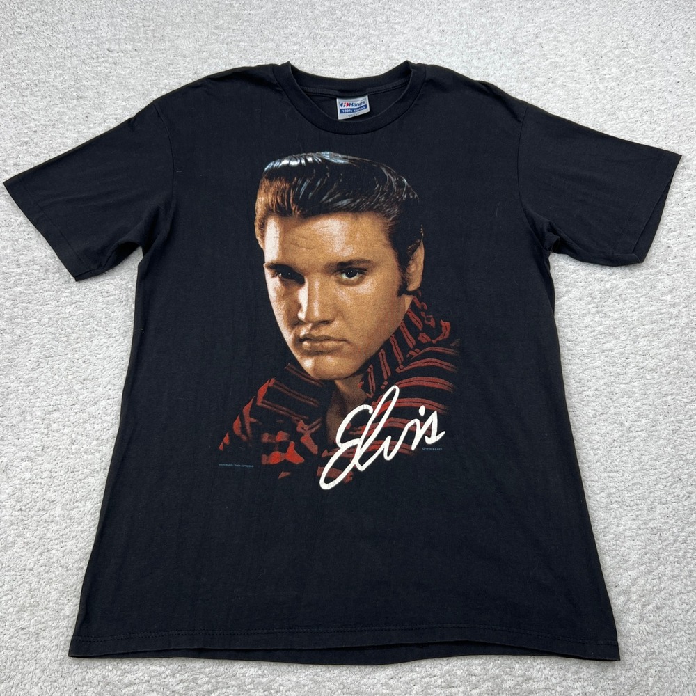 VTG 1990 Elvis Presley Hanes Winterland Rock Express Black‎ T-Shirt Mens L USA